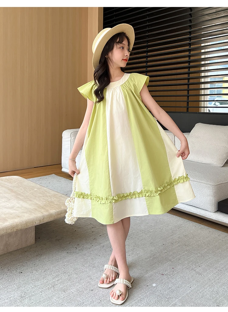Neues Sommerkleid in hoher Qualität für Kinder, ärmelloses Patchwork-Baumwollkleid für junge Mädchen im Alter von 5 6 7 8 9 10 11 12 13 14 Jahren. – Detail 3