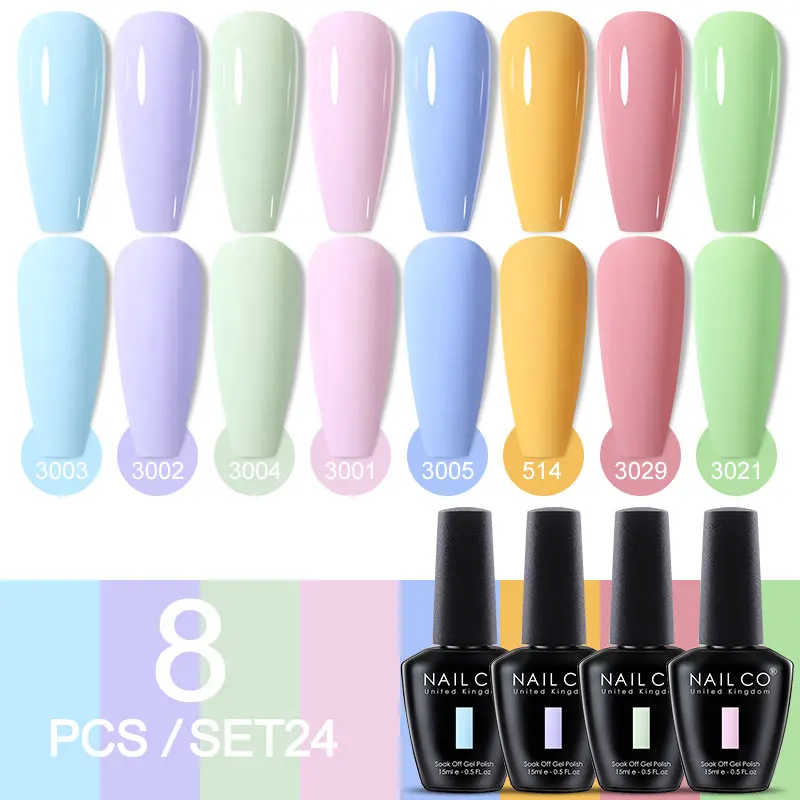 NAILCO 8pcs/Set 15ml Colors Hybrid Gelvarnish Gel Lakiery Hybrydowe Vernis Nail Polish LED Top Coat Nails Art Soak Off UV Gellak