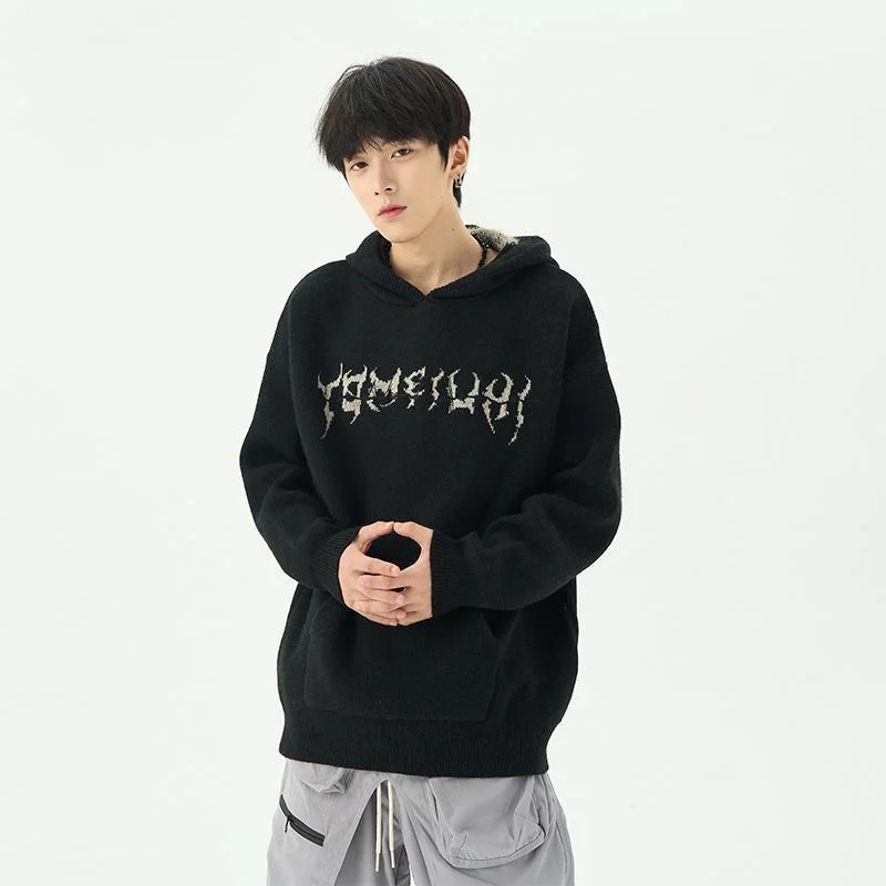 Y2K mens clothes sweaters Harajuku pullover hoodie winter American knitwear Embroidery oversized sweater streetwear lovers top