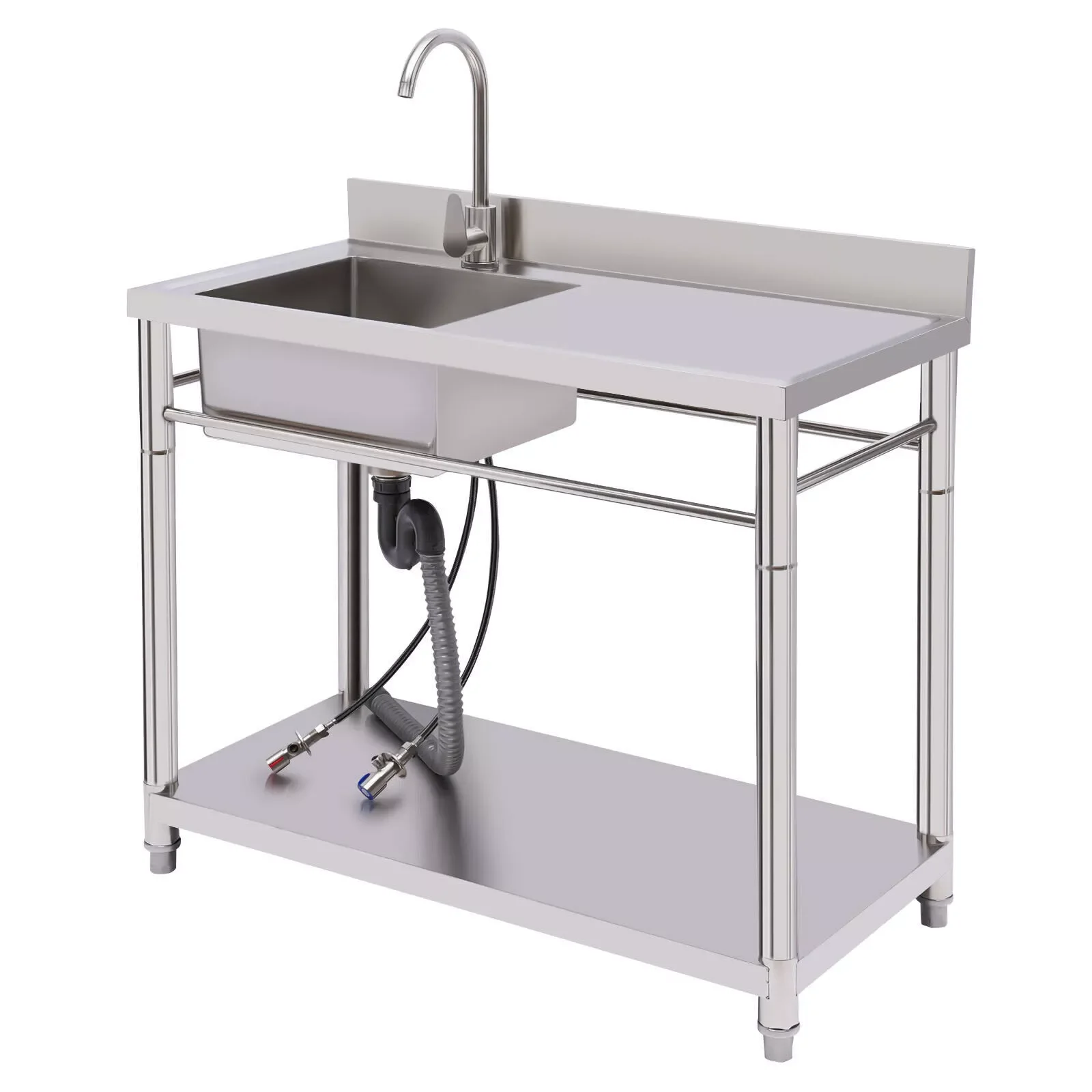 

Stainless Steel Sink, Commercial Kitchen Prep Sink, Non-Magnetic Rustproof, Hot Cold Water Faucet with Seal Ring for Restaurant