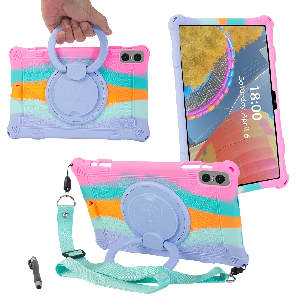 With Handle Grip Case For Teclast T50 Pro 2023 11 inch 360 Rotating Stand Cover Kids Funda Shockproof Soft Silicone Colourful