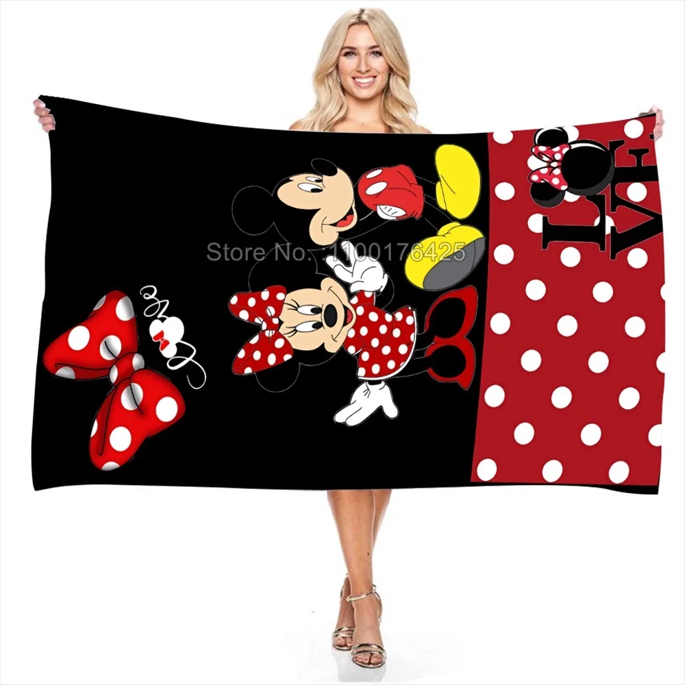 3D Mickey Minnie Mouse Black Beach Towel Cartoon Kids Boys Girls Soft Donald Duck Bath Towel Throw Blanket Bathroom Decor