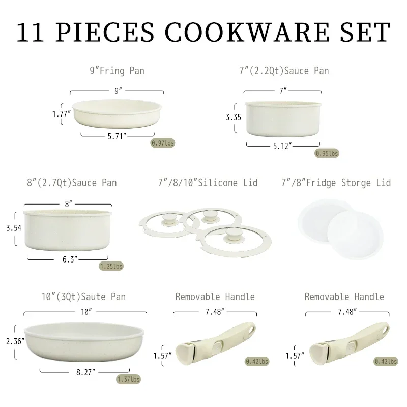 %a voor pannenset Anti-aanbakpotten en pannenset met verwijderbare handgrepen Ruimtebesparende keukenkookset Siliconen deksels