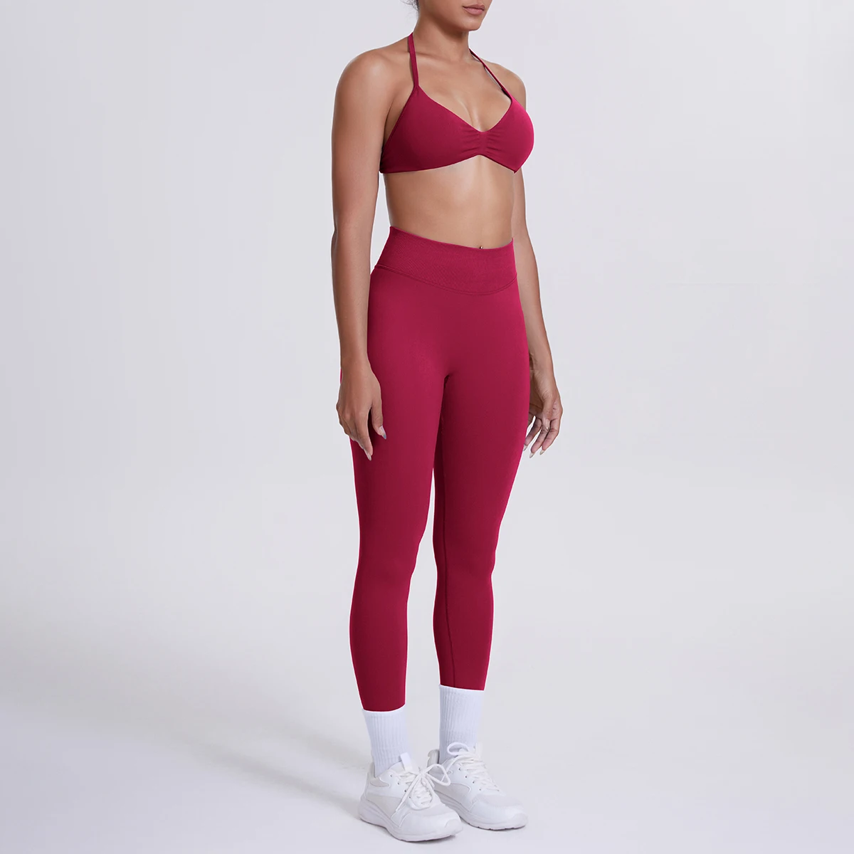 Frauen 2 stücke Patchwork Sport Yoga Anzug Training Ärmellose Sport Gym Tops Bauch-steuer Abnehmen Booty Leggings Yoga Anzug Sport – Detail 34