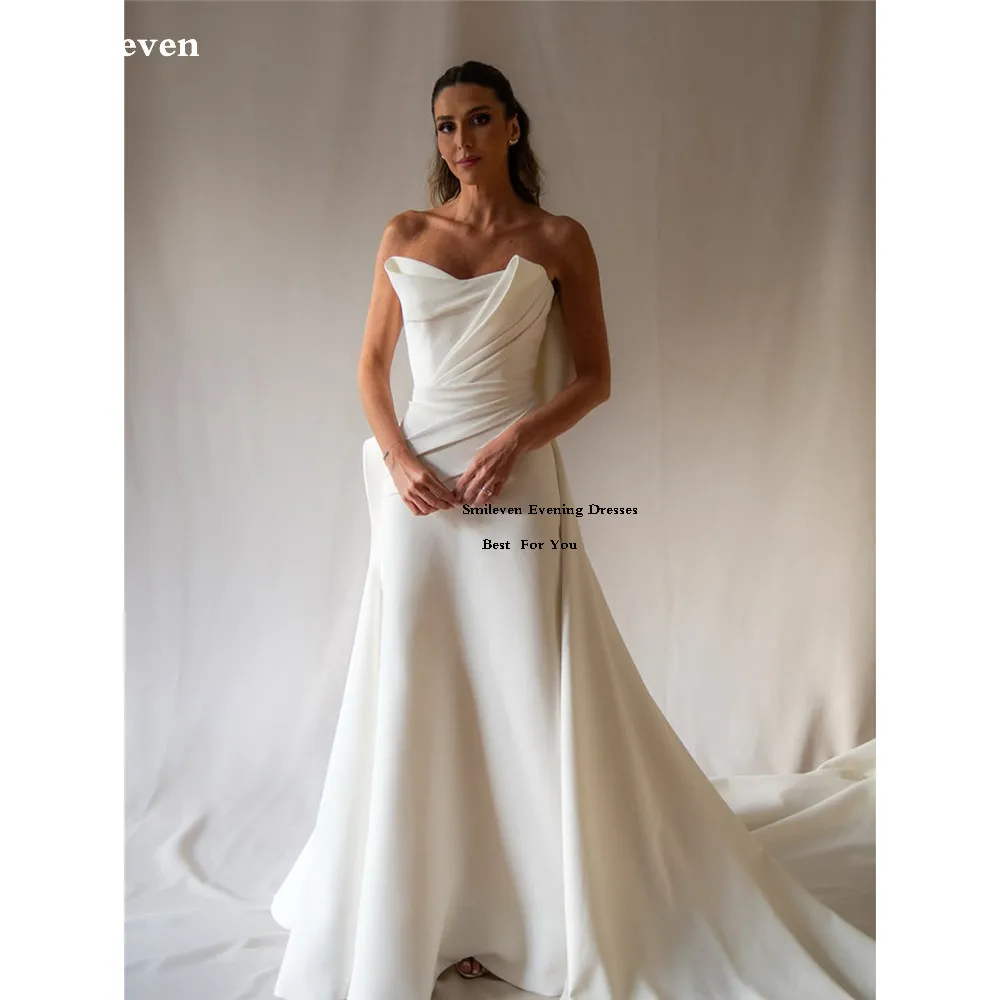 

Smileven Modern Soft Satin Wedding Dress With Pockets Bride Dresses A Line Vestido de novia Wedding Gowns Customized