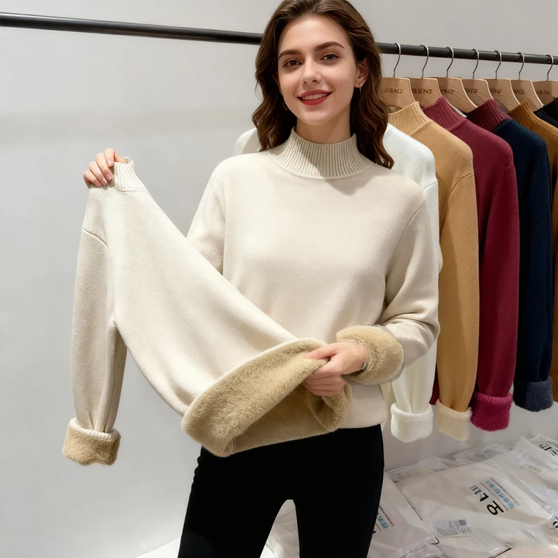 

Новый базовый вязаный свитер с длинным рукавом и полуводолазкой, женский эластичный зимний облегающий однотонный теплый трикотаж, топы 18