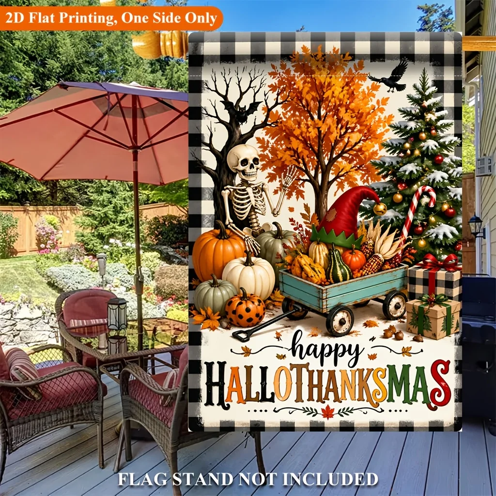 Double-sided 2D Flat Pumpkin Tree Festival Element Garden Flag, Polyester Multi-festival Outdoor Garden Decoration, 1 Seasonal Banner, No Flagpole, 2D Flat