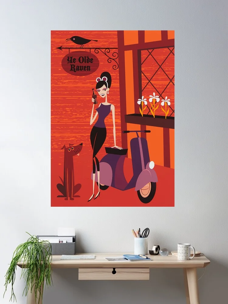 

Josh Agle Shag Fine Ye Olde Raven, Print Art Canvas Poster- For Living Room Decoration - Home Wall Decor Picture