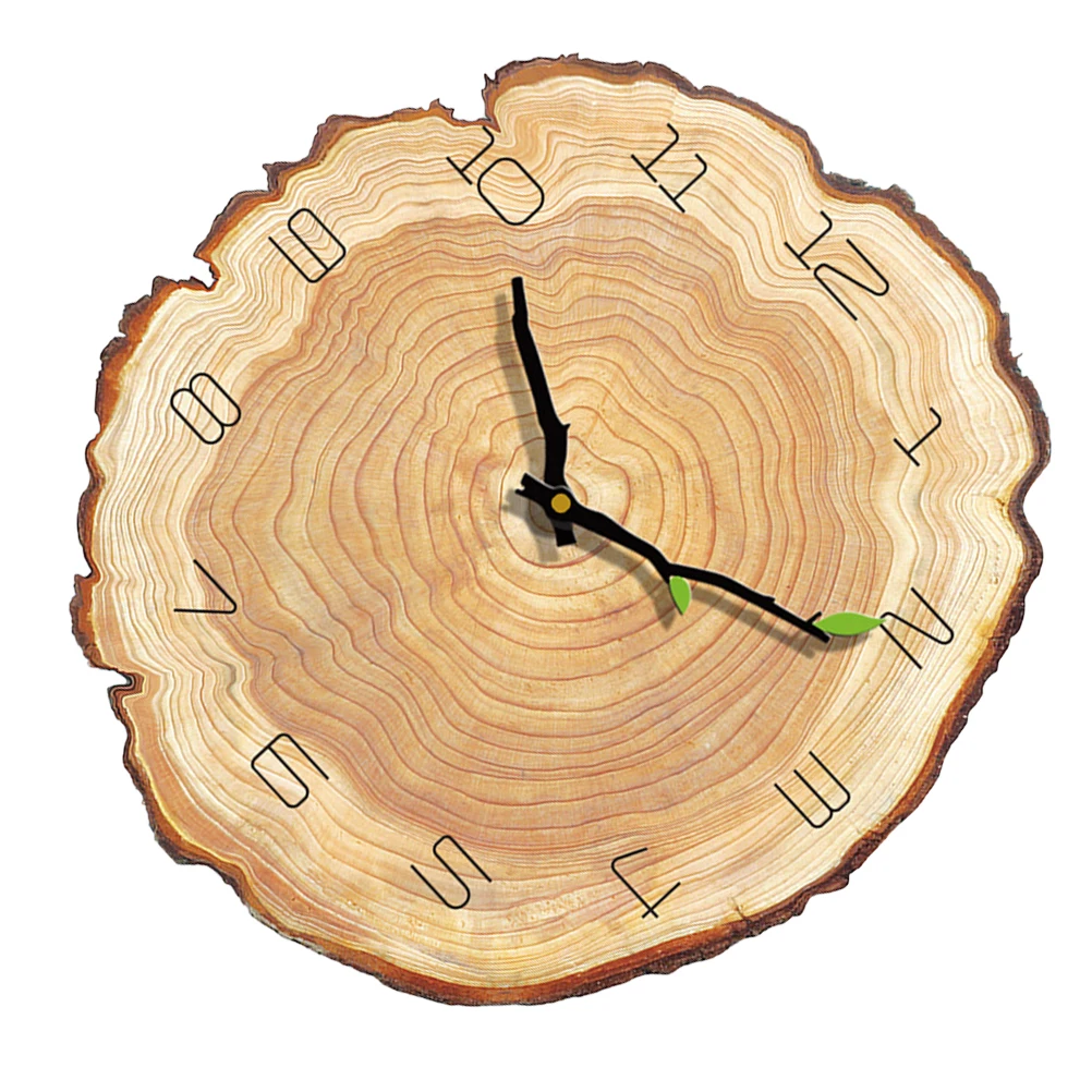 

Shape Wall Clock Creative Wood Grain Silent Quartz Hanging Clock for Living Room Office Bar Home Decor without - 12 inch