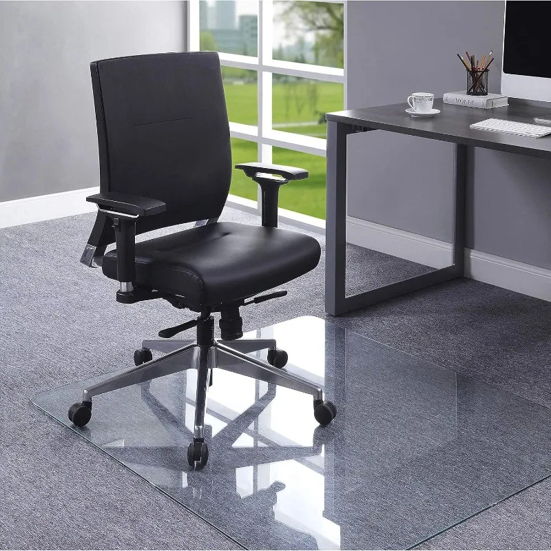 Tempered Glass Chairmat, 44" Width X 50" Depth X 0.25" Thickness, Clear, 1 Each