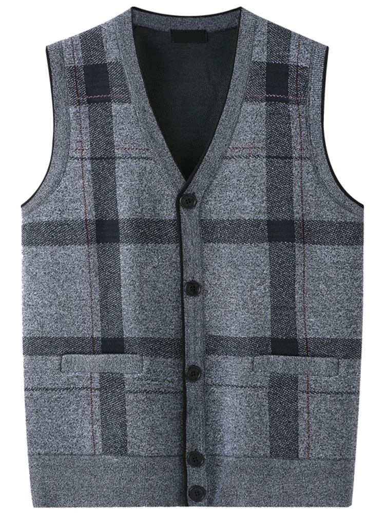 

2024 Autumn Winter New Men's Casual Cardigan Waistcoat Male V-neck Sweater Vest Men Knitted Sleeveless Outer Wear Tops G351