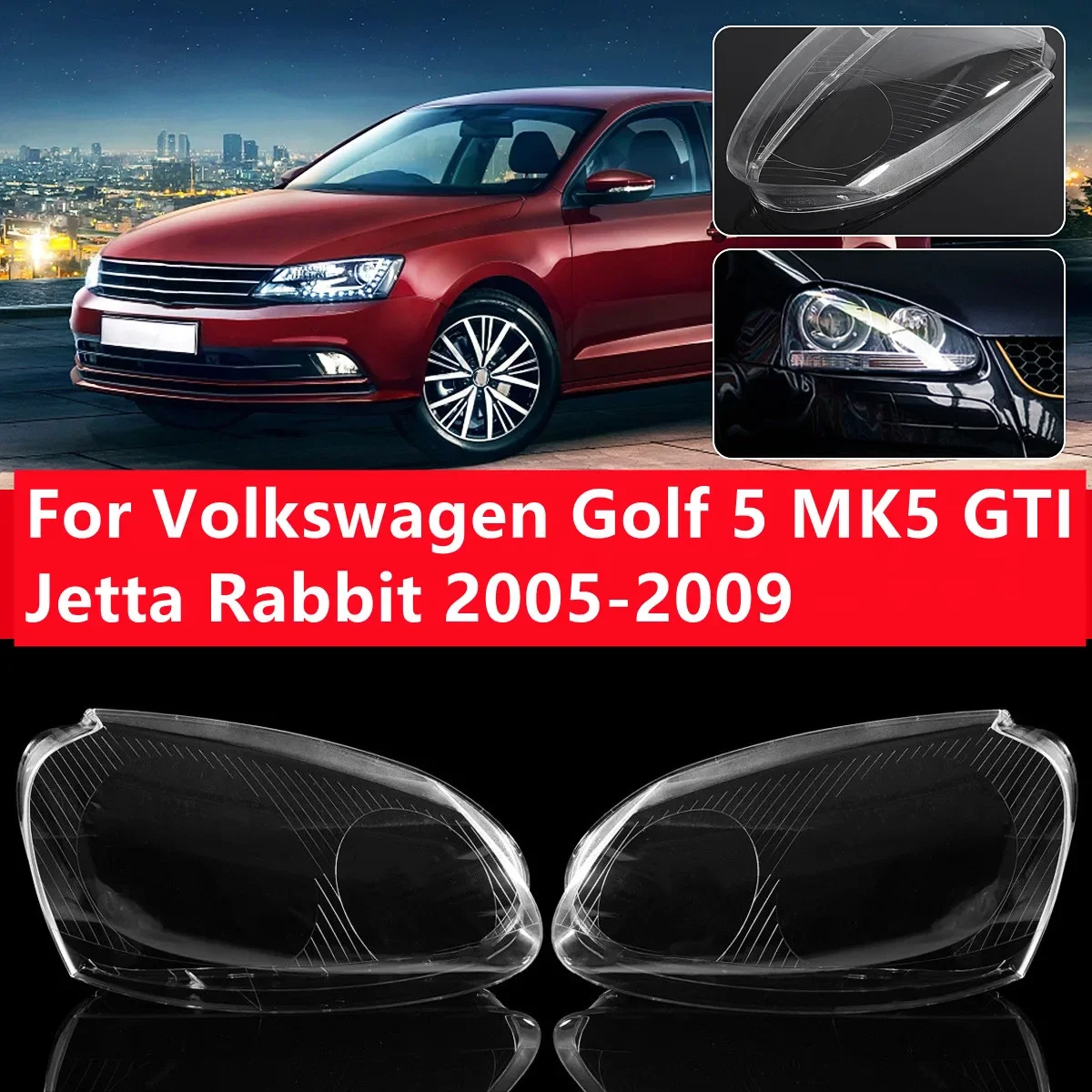 Para dla Volkswagen Golf 5 MK5 GTI Jetta królik 2006-2009 osłona reflektora reflektory osłona soczewki przezroczysty klosz osłona obiektywu