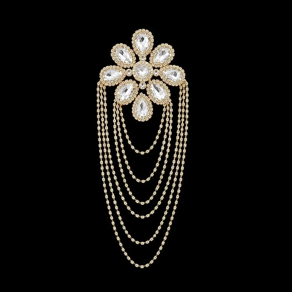 Rhinestone Shoulder Epaulets Sparkly AB Crystal Exaggerated Shoulder Applique Fringe Lightweight Clothing Accessory Women