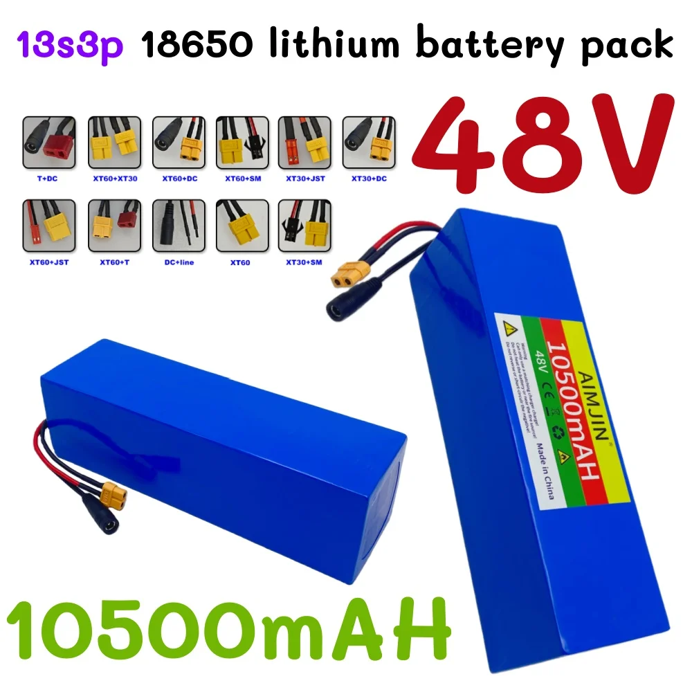 

48V 10.5Ah Lithium-ion 13S3P Battery Pack 10500mAh with 250W 350W 500W 750W BMS for 54.6V E-bike Electric Bicycle Scooter