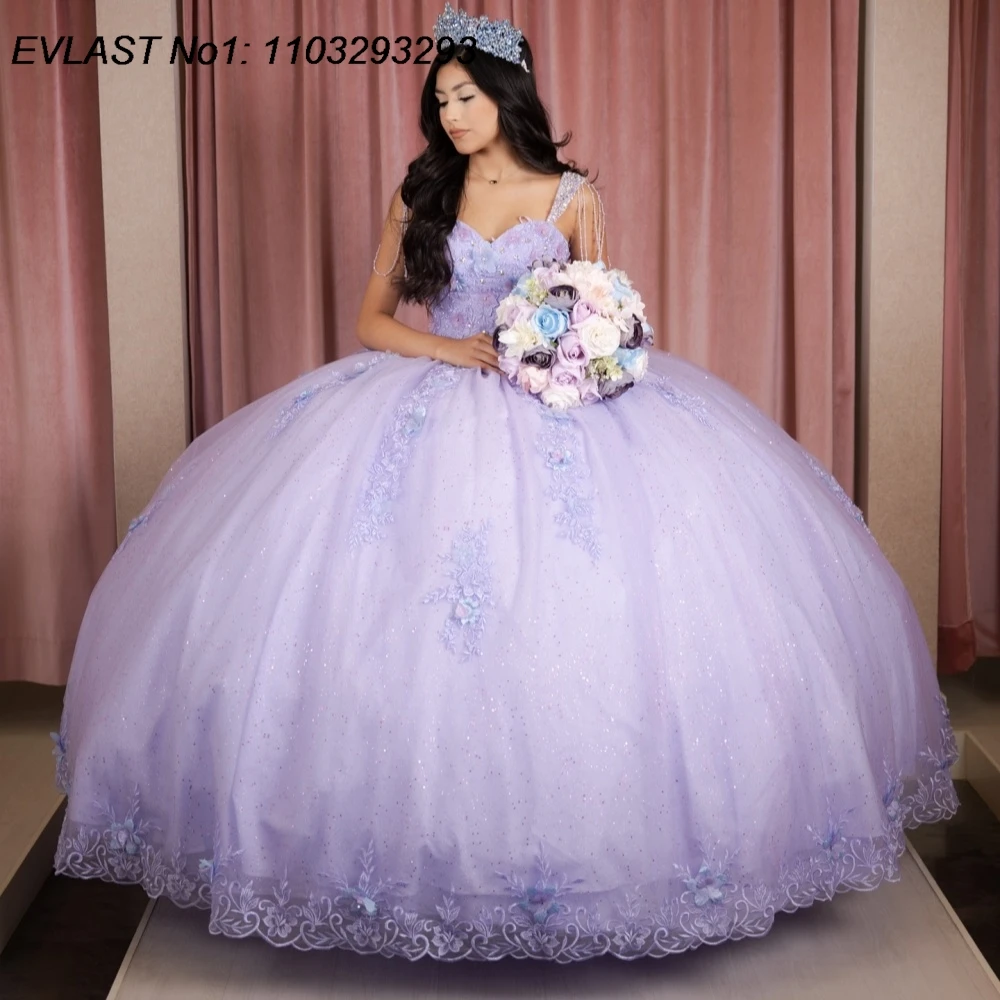 

EVLAST блестящее фиолетовое бальное платье Quinceanera по индивидуальному заказу, кружевное платье с аппликацией и бисером, милое платье 16, Vestidos De 15 Anos E1QN63