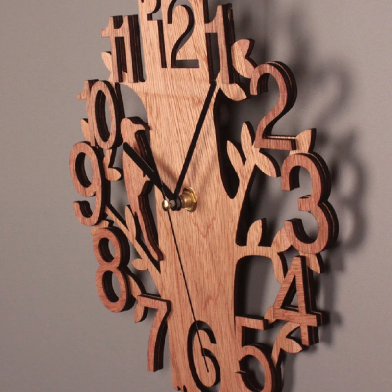 Double Stereo Bird Wall Clock Home Wooden Creative Wall Clock