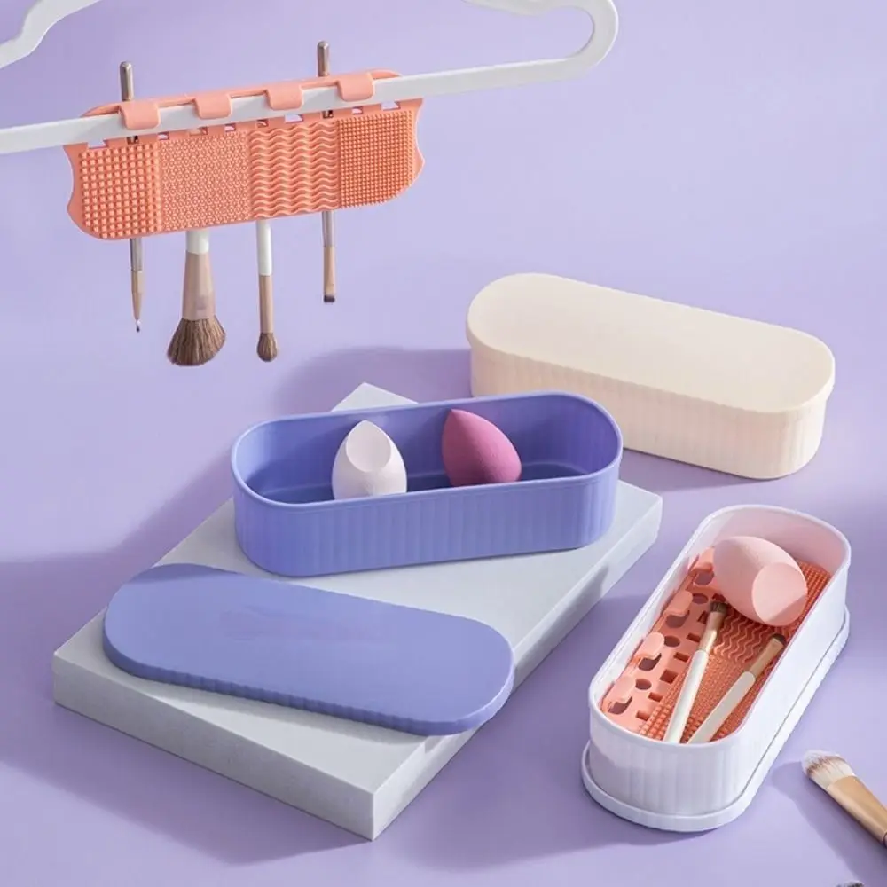 3-in-1 Makeup Brush Cleaning Box Multifunction Drain Powder Puff Washer with Drying Holder Scrub Cup Beauty Egg Drying Rack