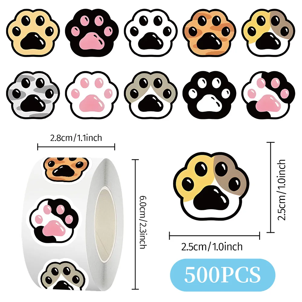 500 قطعة ملصقات لفة لطيف القط أقدام الزخرفية صائق الحرف سجل القصاصات الغيتار زجاجة ماء هدية التعبئة والتغليف ملصقات الهدايا