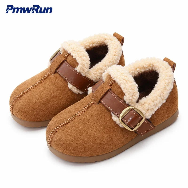 Faux Fur Winter Boots For Girls Anti-slippery Vintage Children's Plush Footwear Thick Warm Padded Cotton Shoes For Kids