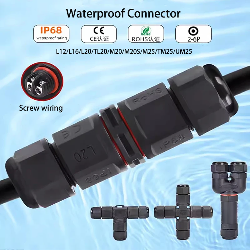 IP68 Waterproof Connector Terminal Adapter Wire Electrical Cable Connector Screw Crimp Outdoor LED Light Connector 2P/3P/4P/5P