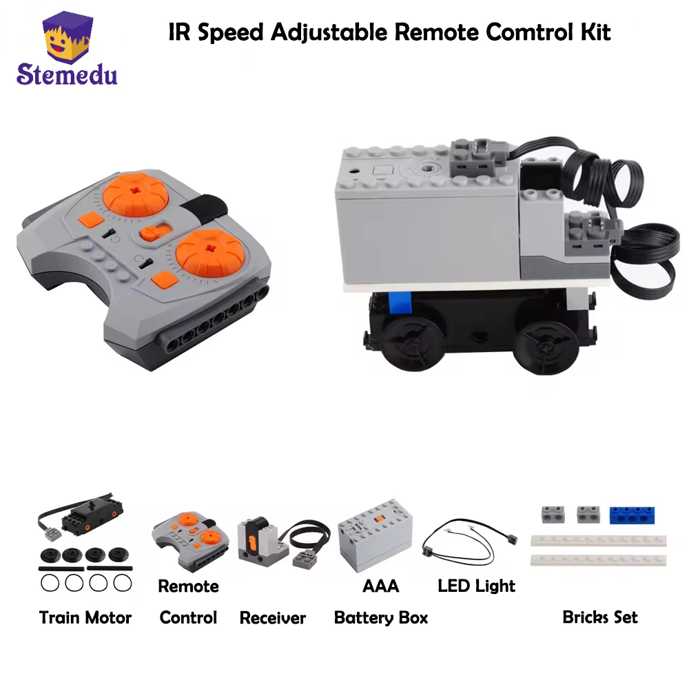 Conjunto de motor de trem moc, kit de tijolos de controle remoto de velocidade ir, caixa de bateria aaa, blocos de construção de alta tecnologia 88002 88000 funções de energia