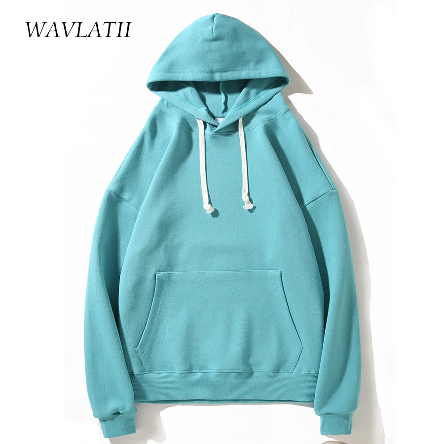 WAVLATII Women New White Hoodie Female Oversized Casual Pique Fabric Hoody Lady Light Green Hooded Tops for Spring Autumn WH2395