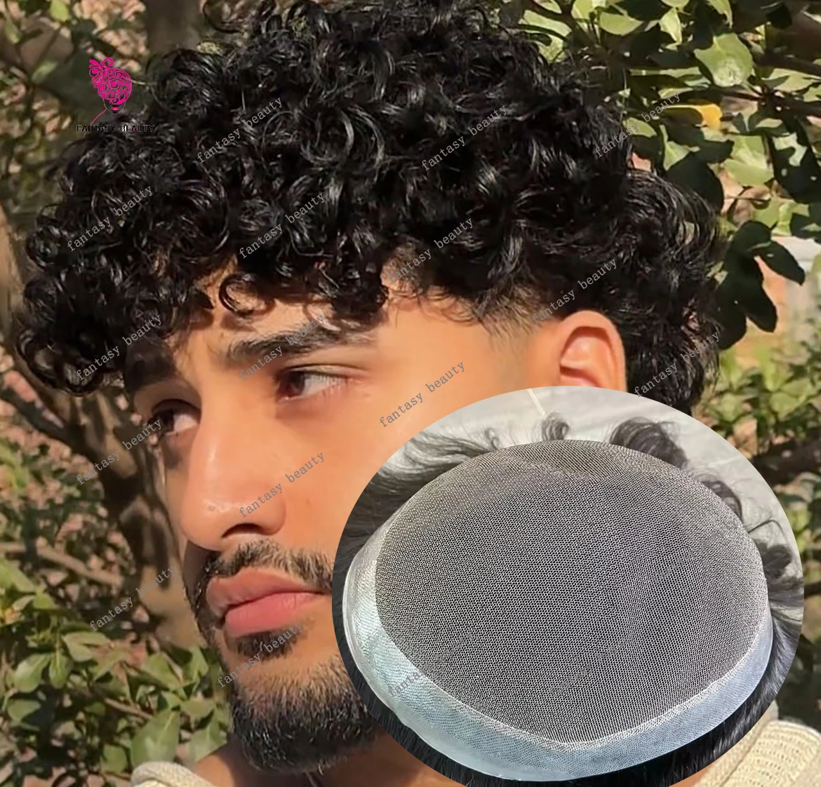 

Мужская система для замещения волос 15 мм/18 мм/26 мм: афро-кудри, естественная линия роста волос, незаметная, дышащая, с австралийским кружевом и полиуретановым краем, волнистый парик-накладка