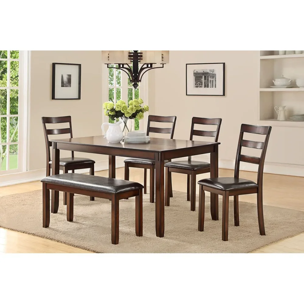 Dining Chairs and Bench, Cushioned Seats, Ladder Back Chairs, Versatile Kitchen Set,1 Table and 4 Chairs, 6PCs