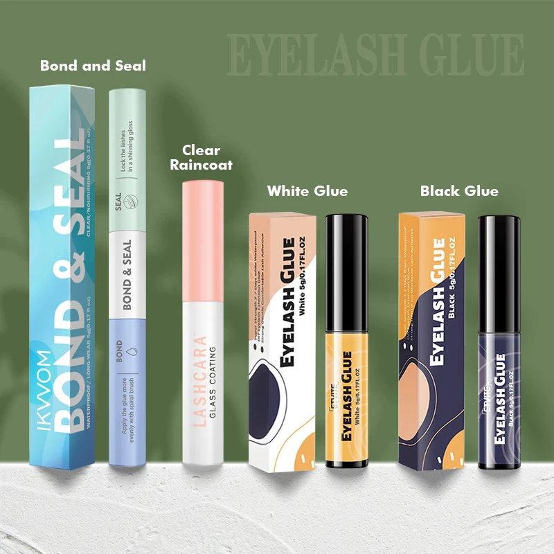 Eyelash Glue for Cluster Lashes Lash Bond and Seal Bundle of Glues Adhesive Long Lasting Clear Raincoat Black Glue Set