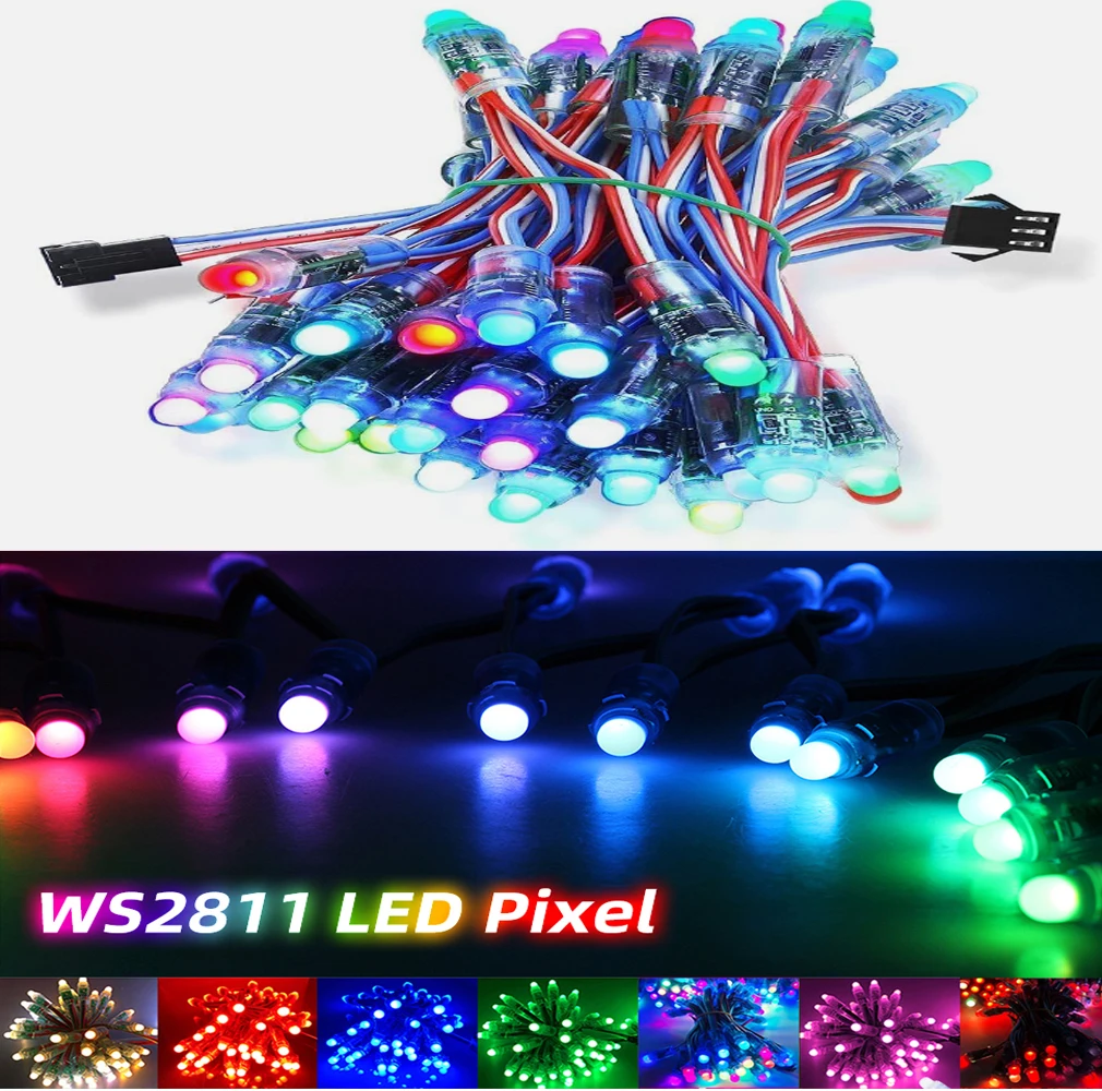 50szt DC 5V 12V WS2811 Pełnokolorowy moduł światła pikselowego LED 12mm 10cm Przewody IP68 Wodoodporne cyfrowe sznurki LED w kolorze RGB