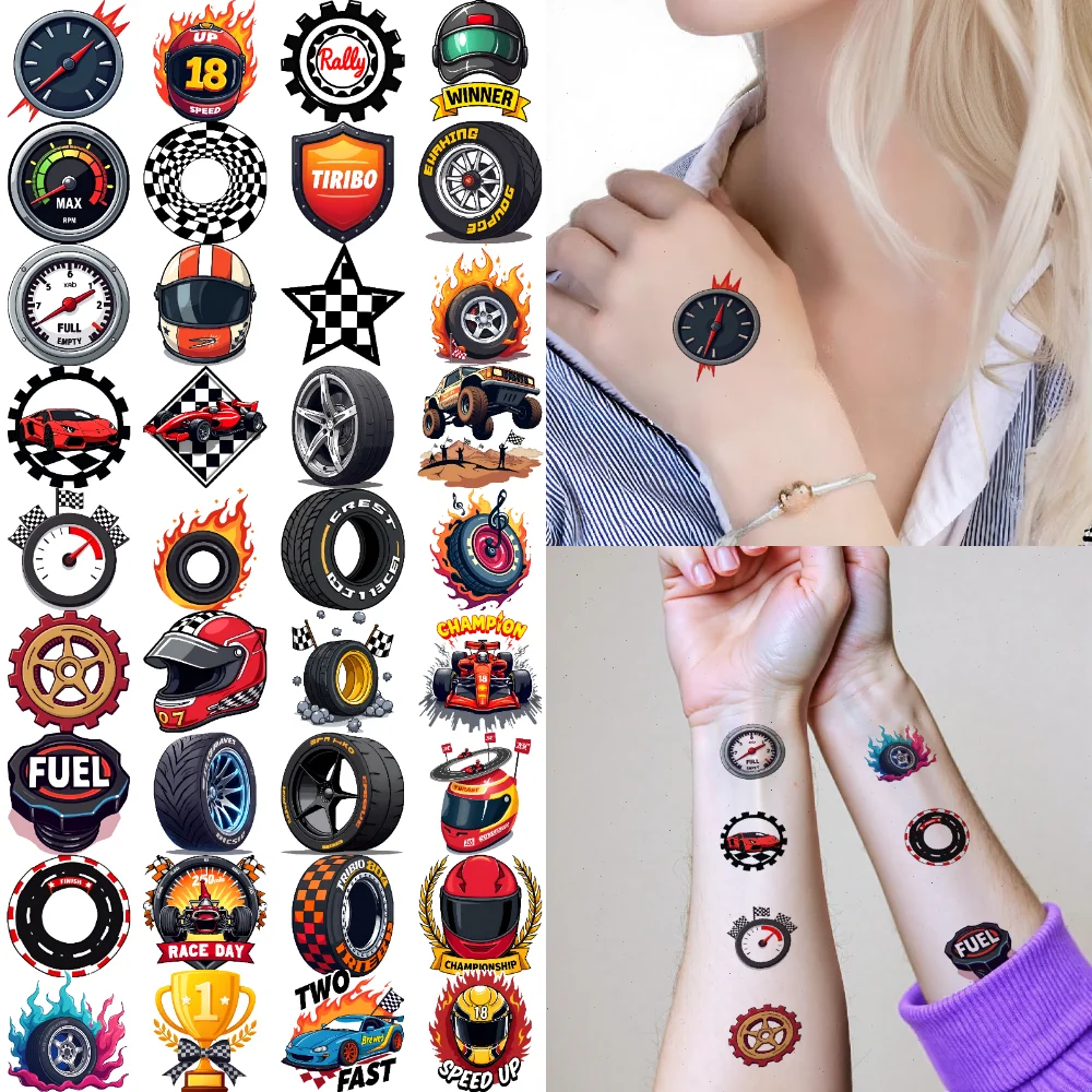 

63pcs Temporary Tattoo Racing Stickers Temporary Tattoo Stickers Tire Decals Cartoon For Men Women Shoulders