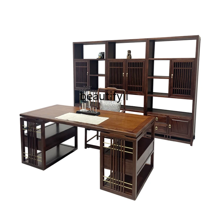 

New Chinese desk and chair ebony computer desk bookcase combination zen home office study