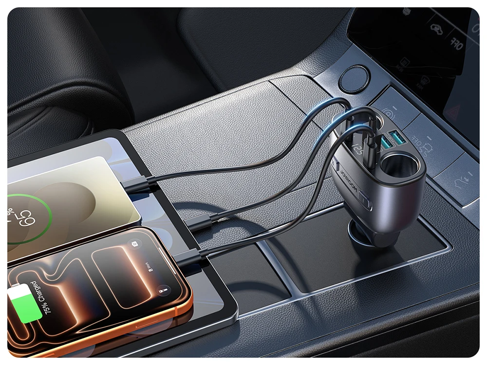 JOYROOM 225W Autoladegerät mit unabhängiger USB-C PD 45W-Technologie, QC3.0, Multifunktions-Ladestation für mehrere Geräte, LED-Anzeige, Autozubehör. – Detail 9