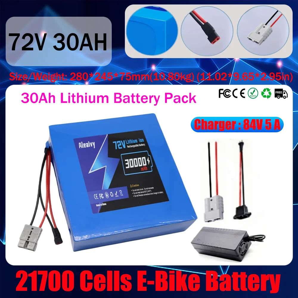 Новый литиевый аккумулятор для электрического велосипеда Aleaivy 72V30Ah, 30000 мАч, литий-ионный аккумулятор для электровелосипеда для велосипеда, скутера, мотоцикла с зарядным устройством