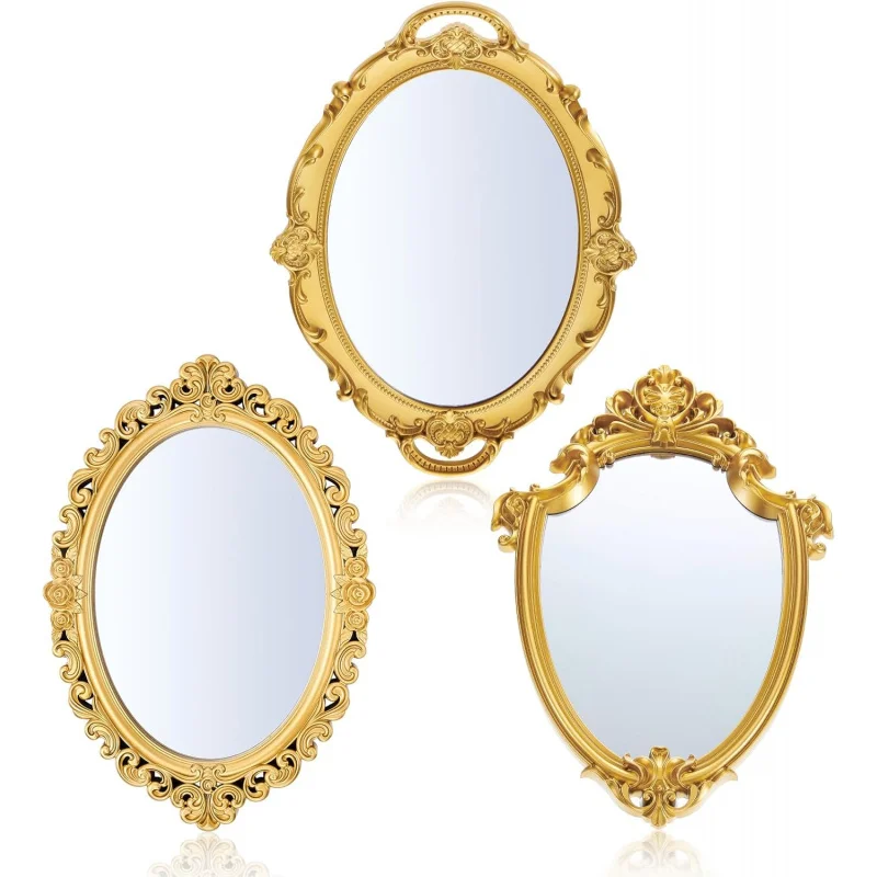 

3 Styles Vintage Gold Mirror Set Decorative Oval Wall Mirror Small Antique Aesthetic Hanging Mirror Retro Wall Mirror Bedroo
