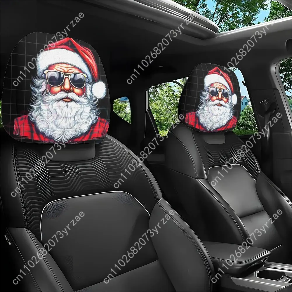 

Cool Santa Claus Car Seat Headrest Cover (2pcs) Environmentally Friendly Headrest Protector Breathable Comfortable Vehicle Decor