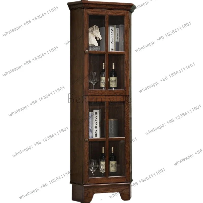 

American solid wood corner cabinet, living room corner rack, dining side corner cabinet