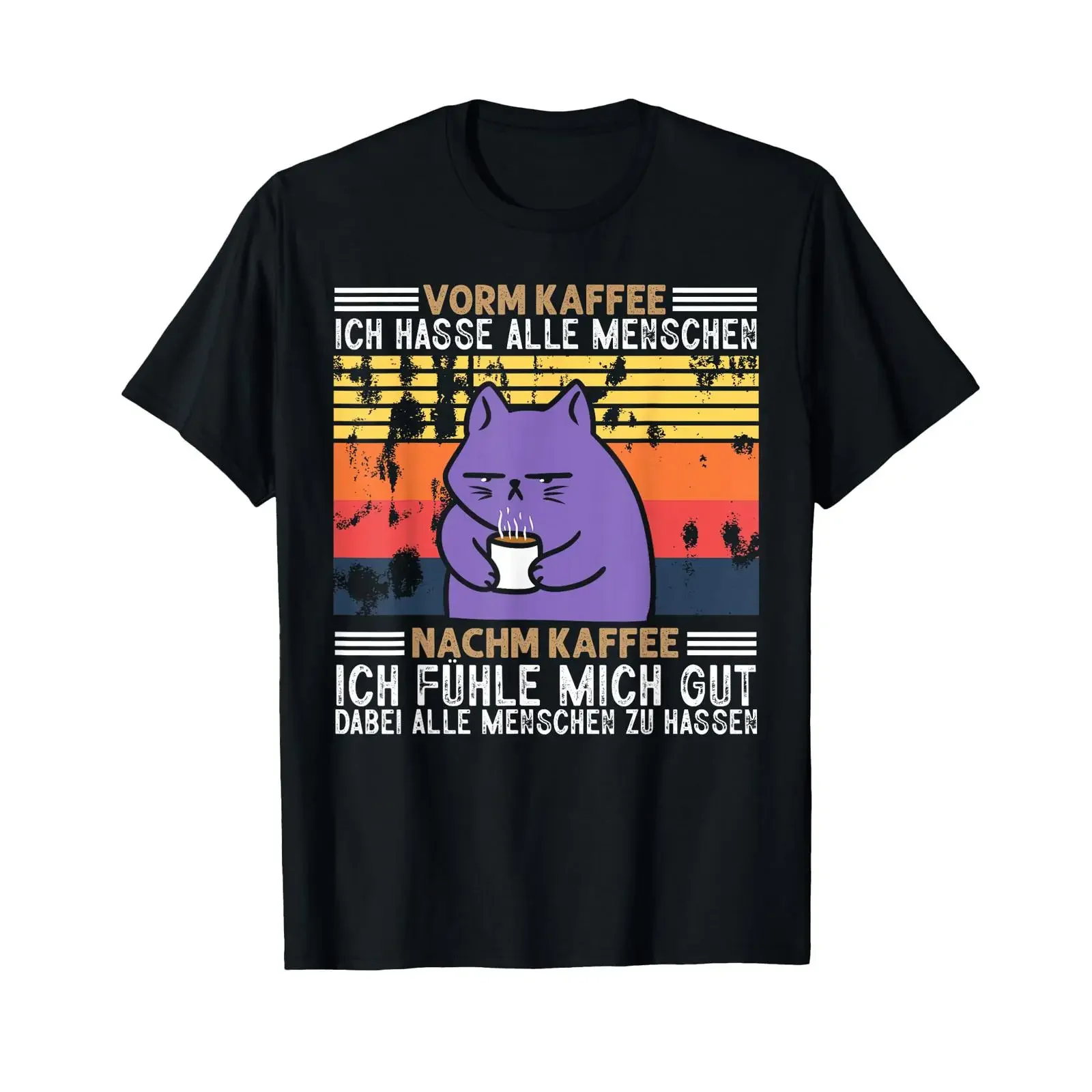 Футболка Vorm Kaffee Ich Hasse Alle Menschen Funny, черная, винтажная, с эффектом потертости, дышащая, модная, мягкая, стильная, унисекс, слегка мужская.