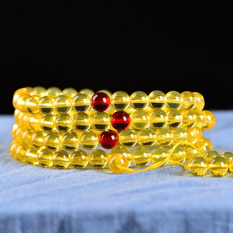 Purified Water Golden Pearl 108 Buddha Bead Bracelet Honey Wax Amber Multi Circle Men's and Women's Style