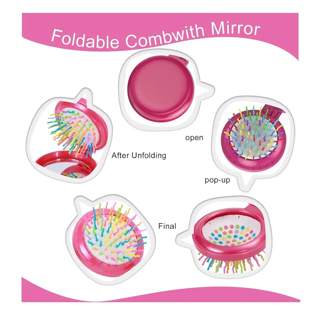 Folding Travel Hair Brush with Mirror Mini Portable Pocket Air Cushion Comb Compact Round Detangling Massage Hair Brush Gift view 4