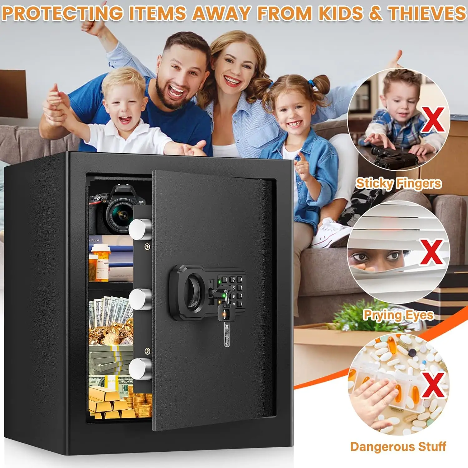 Grande coffre-fort ignifuge pour usage domestique, coffre de sécurité numérique à 2,3 cuft avec serrure à combinaison et sac à documents A4 ignifuge, Sa pour la maison