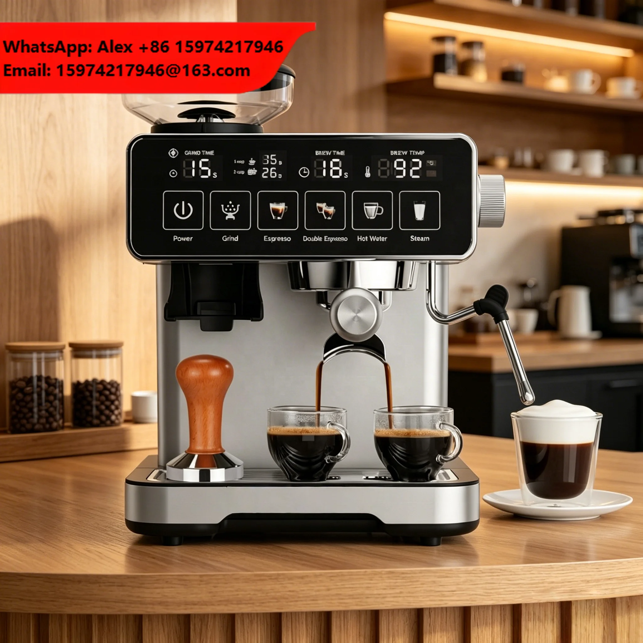 Professional 20 Bar Semi-Automatic Espresso Machine With Integrated Grinder Digital Display Coffee Maker For Home Office