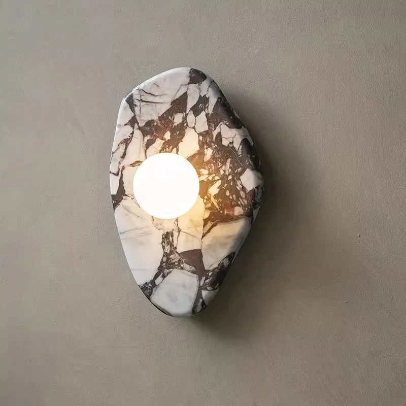 

Natural Marble Wall Sconce - Mid-Century Wabi-Sabi Ambient Light for Villa, Show Flat & Accent Wall, Upscale Entryway Lamp