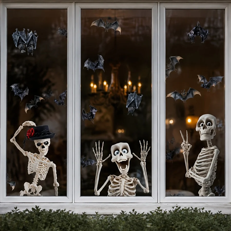 Halloween Skeleton Window Clings Large Static Window No Residue Reusable Glass Decor for Home Shop Window Halloween Party