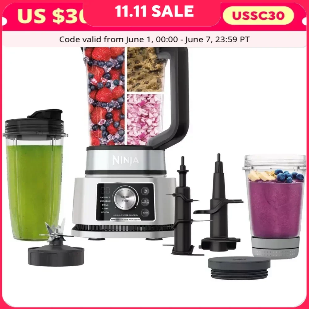 Juicers, Foodi Power Blender & Processor System, Smoothie Bowl Maker & Nutrient, 1400WP smartTORQUE 6 Auto-iQ - Silver