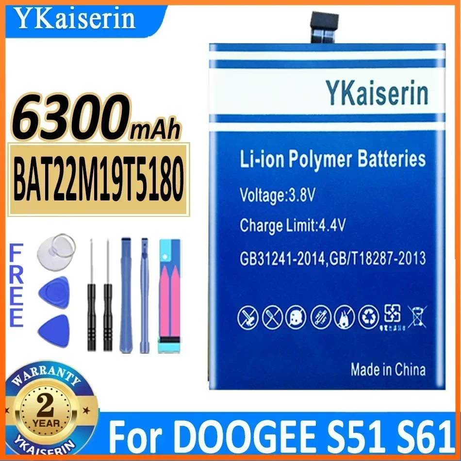 6300mAh YKaiserin BAT22M19T5180 Portablet Battery for DOOGEE S51 S61 Mobile Phone Batteries Warranty 2 Years + Track Code