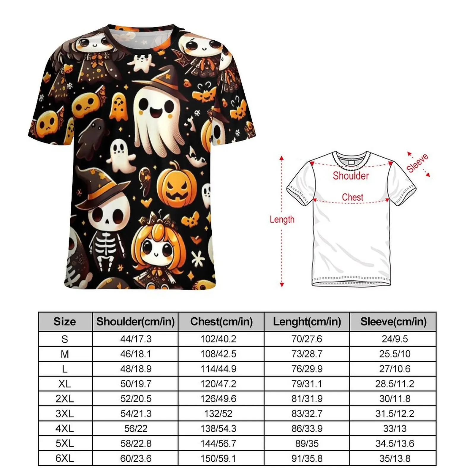 Summer T Shirt Halloween Cute Spooky T Shirts  Kawaii Cool Tees For Mens Short Sleeve Graphic Oversized Clothes