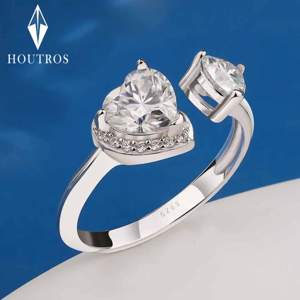 

1CT Heart Cut Moissanite Engagement Ring for Women 925 Sterling Silver Opening Adjustable Diamond Rings Wedding Bands Jewelry