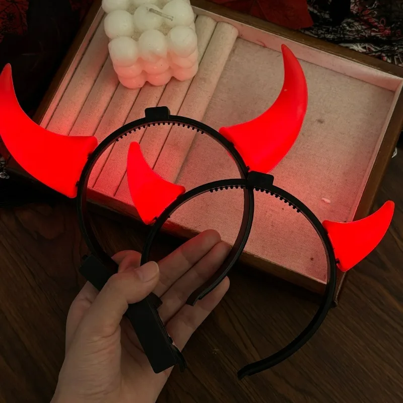 LED Devil Horns Headband Light Up Red Demon Hairband Halloween Cosplay Party Masquerade Prop Glowing Costume Accessory Gifts view 6