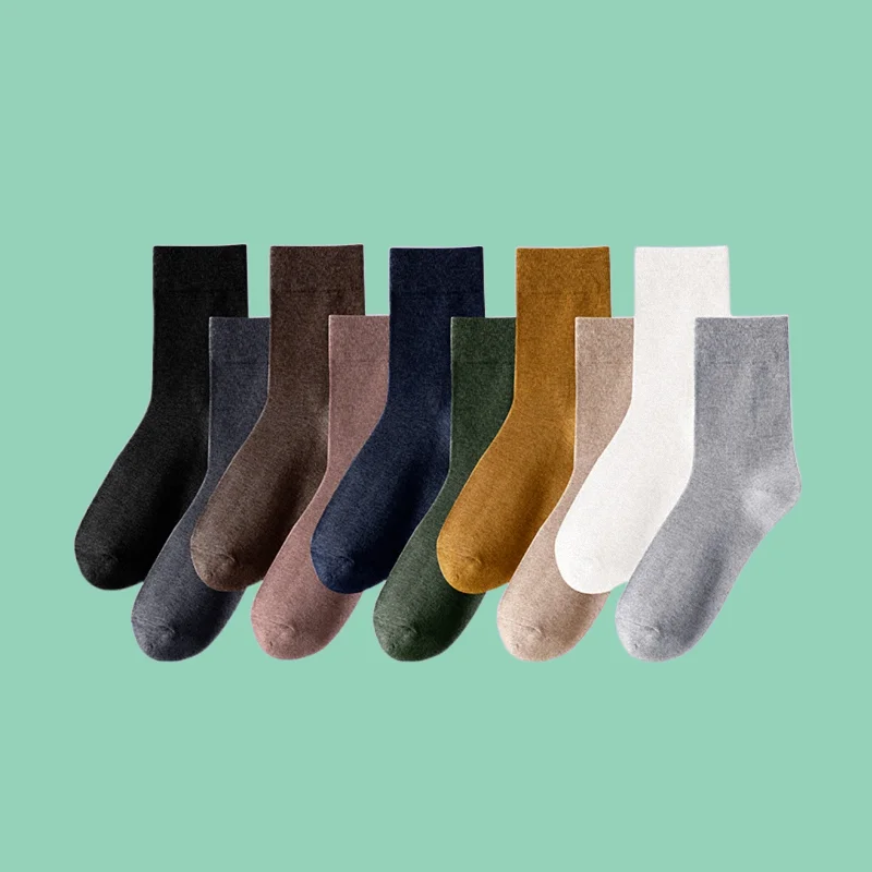 Calcetines de algodón de tubo medio para hombre, medias cómodas de negocios, de Color sólido, informales, 5/10 pares